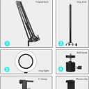 Overhead Camera Mount with Ring Light, Flexible Articulating Phone Arm Stand Compatible with iPhone, Logitech Webcam, Desk Tripod for YouTube Live Stream Cooking Nail Video Recording