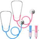 4 Pcs Kids Stethoscope with Syringe Toy Stethoscope Preschool Pretend Doctor Toys for Costume Kids Boys Girls Role Play Accessories, Pink Blue