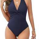 AI'MAGE Women's One Piece Swimsuits V Neck Tummy Control High Waisted Bathing Suit Halter Top Swimwear XL