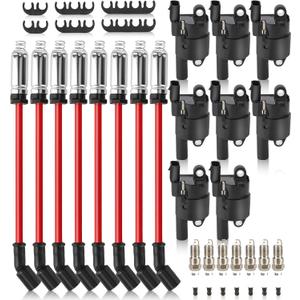 UF414 Ignition Coils Pack & Double Iridium Spark Plugs & 10.2MM Spark Plug Wires for Chevy Avalanche Express Tahoe Silverado Suburban 1500 2500 3500/GMC Savana Sierra Yukon/Cadillac Escalade