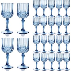 24 Pcs 7 Oz Plastic Goblets for Parties, Blue Plastic Wine Glasses Vintage Champagne Whiskey Crystal Water Goblets for Home, Office, Bars, Wedding, Ribbed (24, Ocean Blue)