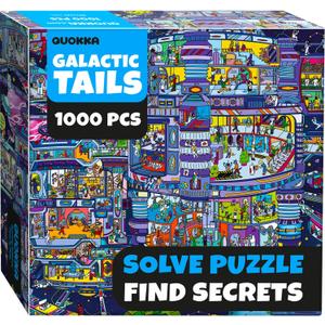 QUOKKA 1000 Piece Jigsaw Puzzle for Adults Galactic Tails  Premium Box Packaging with Extra Fun Challenges - Stunning Galaxy Dog Puzzle - Perfect for Relaxation & Creativity & Gift Giving
