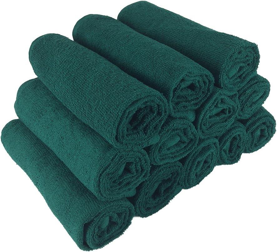 Arkwright Bleach Resistant Salon Towels 12 Pack - 100% Cotton Hair Towels, Soft, Absorbent, Quick Dry Spa & Barber Towels for Hair Stylist, Nail Salon & Esthetician, 16 x 28, Green