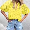 BETTE BOUTIK Women's Long Short Sleeve Tops 2025 Dressy Casual Button Hollow Out Lace Embroidered Blouses Shirts (Yellow)