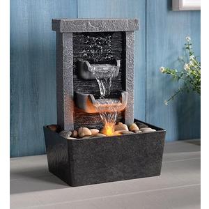 GOSSI Home Décor 10.3 in Indoor Waterfall Fountain Relaxation High Pressure Water Pumps Tabletop Fountain Nature Feeling Water Fountains with Reflective Lighting/River Rocks Home/Office Decoration