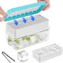 PHINOX Large Ice Cube Tray with Lid and Bin, Ice Trays for Freezer, 2 INCH Whiskey Ice Cubes Mold, 1*8 pcs Square Ice Cube Mold with Tong, Easy to Release, Large Ice Tray for Whiskey Cocktail Bourbon