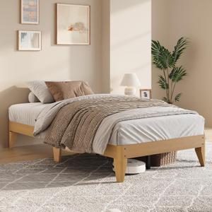Garvee Twin XL Size Wood Platform Bed Frame, Solid Wood Legs and Slats