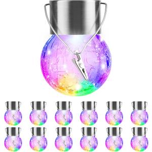 12 Pack Hanging Solar Lights Outdoor Decorative, Waterproof Solar Globe Lantern with Handle and Clip, Solar Powered Cracked Glass Ball Lights for Garden Yard Patio, Fence Tree Umbrella, Holiday Decor