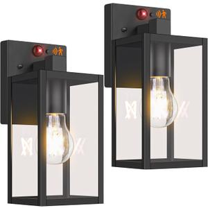 2-Pack Upgraded Motion Sensor Outdoor Wall Lights, 10.6 Small Dusk to Dawn Porch Lights Wall Sconce Lanterns, 3 Lighting Modes Exterior Lighting Fixtures, Black Outside Lights for House Front Door