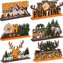 6 Pcs Hunting Birthday Party Decorations Hunting Camo Deer Table Decorations Deer Wooden Centerpieces Camo Birthday Tabletop Signs Decor for Gone Party Supplies