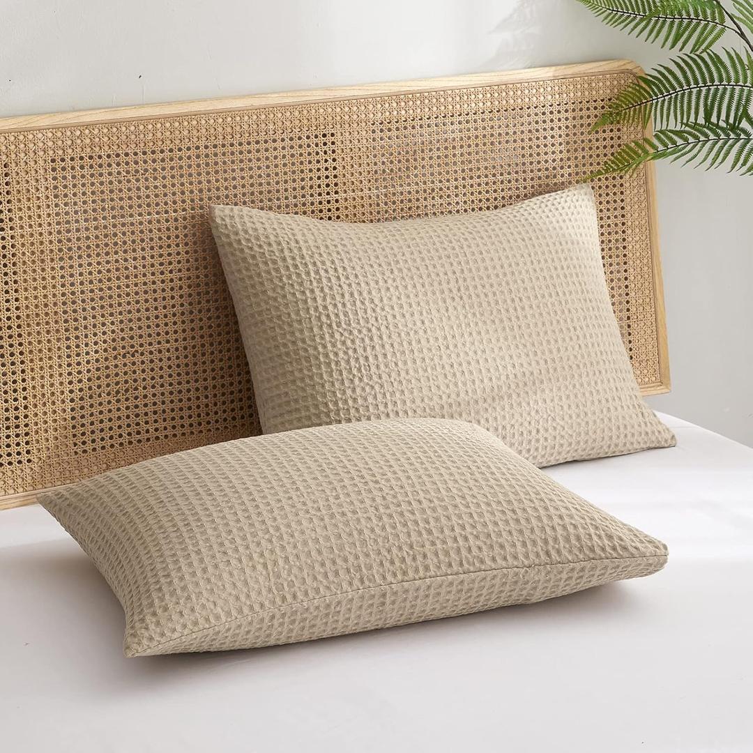 Soft Waffle Weave Pillow Shams King Size, No Insert, 2 Pack 20" x 36" Pillowcases,Breathable & Skin-Friendly Pillow Cases, Stylish Decorative Bed Pillow Cases Covers,Khaki