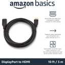 Amazon Basics DisplayPort to HDMI Cable, Uni-Directional, 4k@30Hz, 1920x1200, 1080p, Video and Audio, Gold-Plated Connectors, 10 Foot, Black