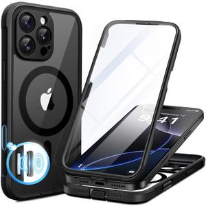 BERFY for iPhone 16 Pro Max Case, Compatible with MagSafe, Built-in Glass Screen Protector, Camera Protection, Shockproof Full Body Phone Case 6.9", Clear Black