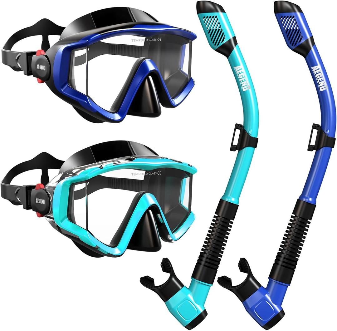 Aegend Snorkeling Gear for Adult Men Women: Diving Mask with Dry Snorkel Set - Anti Fog Panoramic Wide View with Mesh Bag for Snorkeling, Swimming & Diving