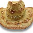Hat Band for Cowboy Cowgirl, Turquoise Hand Made Replaceable Beaded Belt for Panama Fedora (Beige Star)