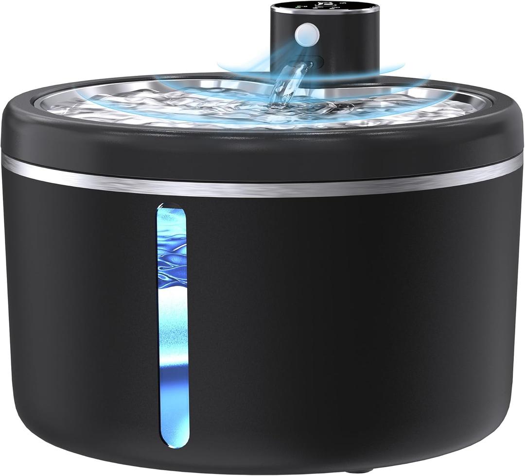 Cat Water Fountain Cordless, 108oz/3L Pet Fountains for Cats Indoor with Stainless Steel Tray, Battery Operated Cat Drinking Fountain with Motion Sensor, Ultra Quiet Pump with 2 Filters (Black)
