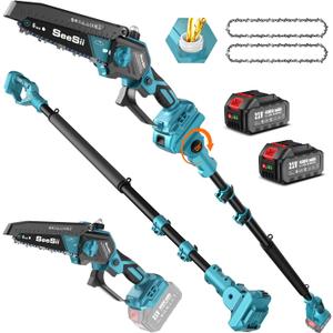 SEESII 2-in-1 Electric Pole Saws: Electric Mini Chainsaw 6 Inch Cordless, 2 x 4000mAh Batteries Tree Pruner, Brushless Chain Saw with Extension Pole for Limb Branch Cutter,16Ft Reach