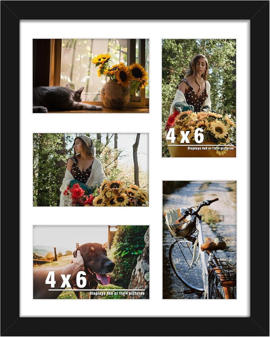 DUENPY 11x14 Collage Picture Frame, 4x6 Collage Picture Frame, Displays Five 4x6 inch Photos, or 11x14 (Without Mat) Wall Decor Wall Hanging or Tabletop, Black