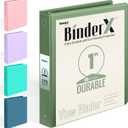 BinderX Extra Durable 3 Ring Binder, Round Rings 1 Inch Binder, Fits 175 Sheets of 8.5x11 Paper, Customizable View Cover with Inside Pockets, Cute 1" Binders, 1 Inch Binders 3 Ring, Olive Green