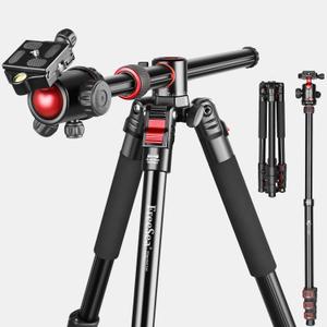FreeSea 72 inch Camera Tripod, Transverse Center Column Aluminum DSLR Tripod with 360 Degree Ball Head 15kg Load Capacity, Quick Release Plate, Detachable Monopod