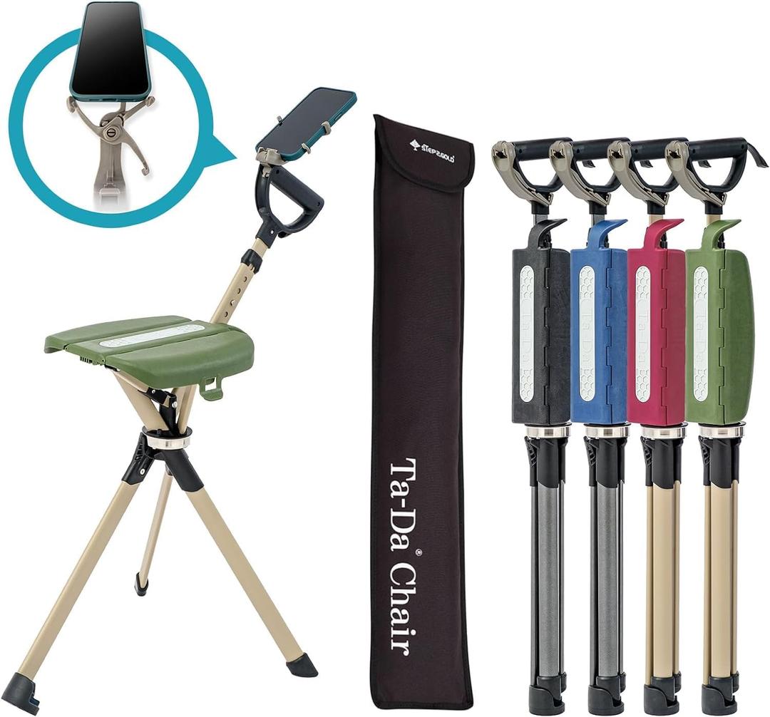 STEP2GOLD Ta-Da Chair Series 2 PRO, Portable Trekking Hiking Pole, Folding Walking Stick with Seat, Walking Cane with Chair, Foldable Chair, Lightweight Aluminum, Easy Carry and Storage, Anti-Slip (Green)