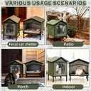 Outdoor Cat House with Cat Feeding Station, Elevated Waterproof and Insulated Feral Pet Shelter, with Clear Flap Door and Escape Exit, All Weather Outside House 18.5 x 16.3 x 12.9 Inch