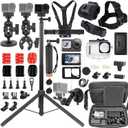 PellKing Accessories Kit for DJI Osmo Action 6,Carrying Case with Belt 135cm Selfie Stick Tripod Waterproof Housing Suction Cup Magnetic Handlebar Mount Qucik Release Clip 4 in 1 Body Mount