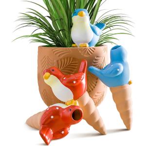 FirstGift 4 Pack Plant Self-Watering Stakes Terracotta Automatic Plant Waterer Devices Watering Globes Self-Watering Clay Planters Devices Perfect for Vacation Garden Plant Care Blue/Red Bird