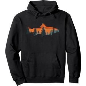 Trout Fly Fishing Nature Outdoor Fisherman Gift Pullover Hoodie, Black, L