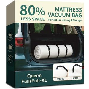 Mattress Vacuum Bag for Moving and Storage Heavy Duty Compression Bag with Straps, Vacuum Bag for Memory Foam Mattress (Queen/Full)