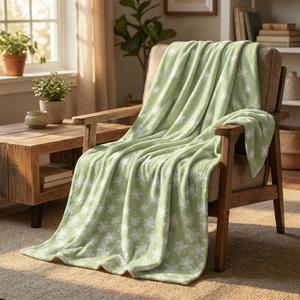 Horaldaily Spring Summer Flannel Blanket Throw, Green Watercolor Painting Flowers Soft Fuzzy Plush Cozy Fleece Blankets for Couch Sofa Bed Lounging, Ideal Gifts for Kids Adults Wife Self, 50x60