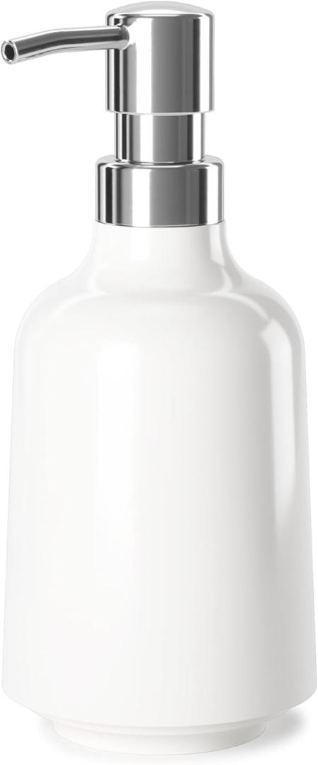 Umbra Step 13 oz (384 ml) Liquid Soap Pump Dispenser, Also Works with Hand Sanitizer, Easy to Refill, White