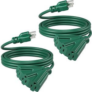 DEWENWILS 10 FT Outdoor Tri-Tap Extension Cord Splitter for Christmas, Weatherproof 16/3 SJTW Power Cable for Holiday Decoration and Outdoor Landscaping String Lights, ETL Listed, Pack of 2, Green