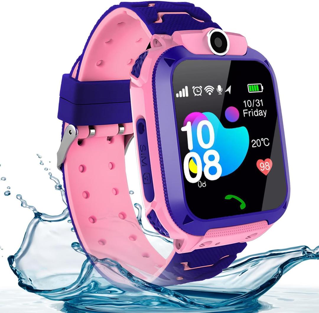 DDD 2G Kids Smart Watch GPS Tracker, SIM Card for Calls, 7-Day Battery IP67 Waterproof SOS Call - No Game Distraction - Birthday Gift for Girls Boys (Pink)