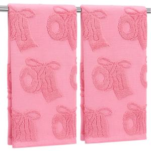 SmoothNovelty 2 Pcs Pink Bow Hand Towels for Bathroom Funny Roll Paper Bowknot Jacquard Weave 100% Cotton Absorbent Decorative Dish Bath Towels for Bathroom Kitchen Decor, 14 x 29 Inches