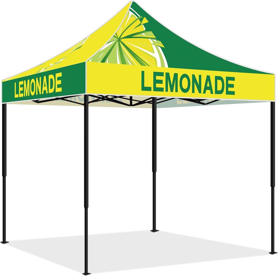 Oudain 10x10 Lemonade Themed Pop up Canopy Tent Commercial Canopy for Food Vendors Heavy Duty Pop up Shelter for Outdoor Catering Advertising Stand with Iron Frame and Silver Coated Fabric