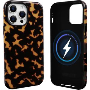 NITITOP Compatible with iPhone 13 Pro Max Case Magnetic Compatible with MagSafe Cute Leopard Amber Aesthetic Tortoise Design for Women Men Girls Soft TPU Shockproof Protective Cover - Flame