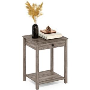 Furinno Classic Side Table with Drawer, 1 Pack, Rustic Oak, 1-Pack Square