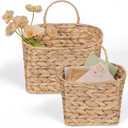 iEGrow Set of 2 Hanging Basket, Wicker Wall Basket Natural Water Hyacinth, Hanging Baskets for Organizing and Decor, Storage Baskets for Door Mounted Entryway Flower Mail Plant Garden