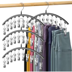 Legging Organizer for Closet, Metal Yoga Pants Hangers 4 Pack w/10 Clips Holds 40 Leggings, Space Saving Hanging Closet Organizer w/Rubber Coated Closet Organizers and Storage, Black