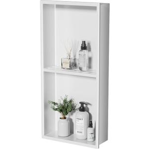 No Tile Needed Shower Niche - 304 Stainless Steel Recessed Bathroom Shelf, 2-Tier Waterproof Organizer (White, 24 Inches X 12 Inches, 2)
