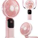 Portable Fan, 4200mAh Battery Operated Fan, 5 Speeds&Digital Display, Makeup Fans for Women with Base, 180Foldable 3in1 Handheld/Neck/Desk Fan for Outdoor Indoor,Ultra Quiet (Pink)