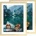 Hongkee 22x28 Frame Set of, Gold Wood Style - Display Posters 18 x 24 with Mat or 22x28 without Mat, Wall Mounting Horizontal and Vertical