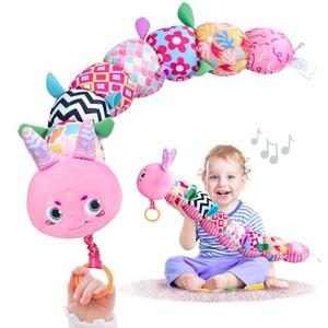 Infinno Baby Musical Stuffed Sensory Toys for Girls and Boys, Infant Soft Security Toys for Newborns 0-3-6-12 Months with Crinkle and Rattles, Caterpillar, Pink
