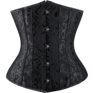 Charmian Women's Double Heavy Spiral Steel Boned Underbust Waist Cincher Corset (Black)