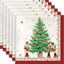 Christmas Pine Tree Napkins, 1818 Inch Embroidered Cotton Napkins Set of 6, Washable Cotton Soft Absorbent Square Table Top Decoration for Dining Kitchen Party Wedding