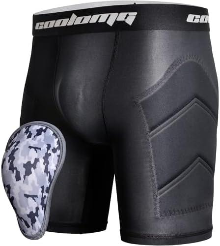 COOLOMG Youth Boys Baseball Sliding Shorts with Soft Athletic Cup Padded Compression Shorts for Football Lacrosse M