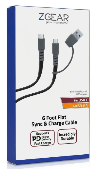 ZGear 6 Foot Flat Sync & Charge Cable For USB C To USB A