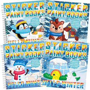 4Pcs Winter Paint by Sticker Books Hello Winter Sticker by Number Books Activity Book Puzzle Book Craft Art Toddler Gift with Igloo Snowman Penguin Squirrel 32 Pictures
