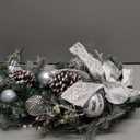 30" Christmas Teardrop Swag for Front Door Artificial Winter Swag Garland with Pine Cones, Berry Clusters, White Ball Ornaments and Ribbons for Thanksgiving Holiday Christmas Decoration